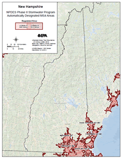 Map of NPDES Phase II Stormwater Program Automatically Designated MS4 Areas in New Hampshire