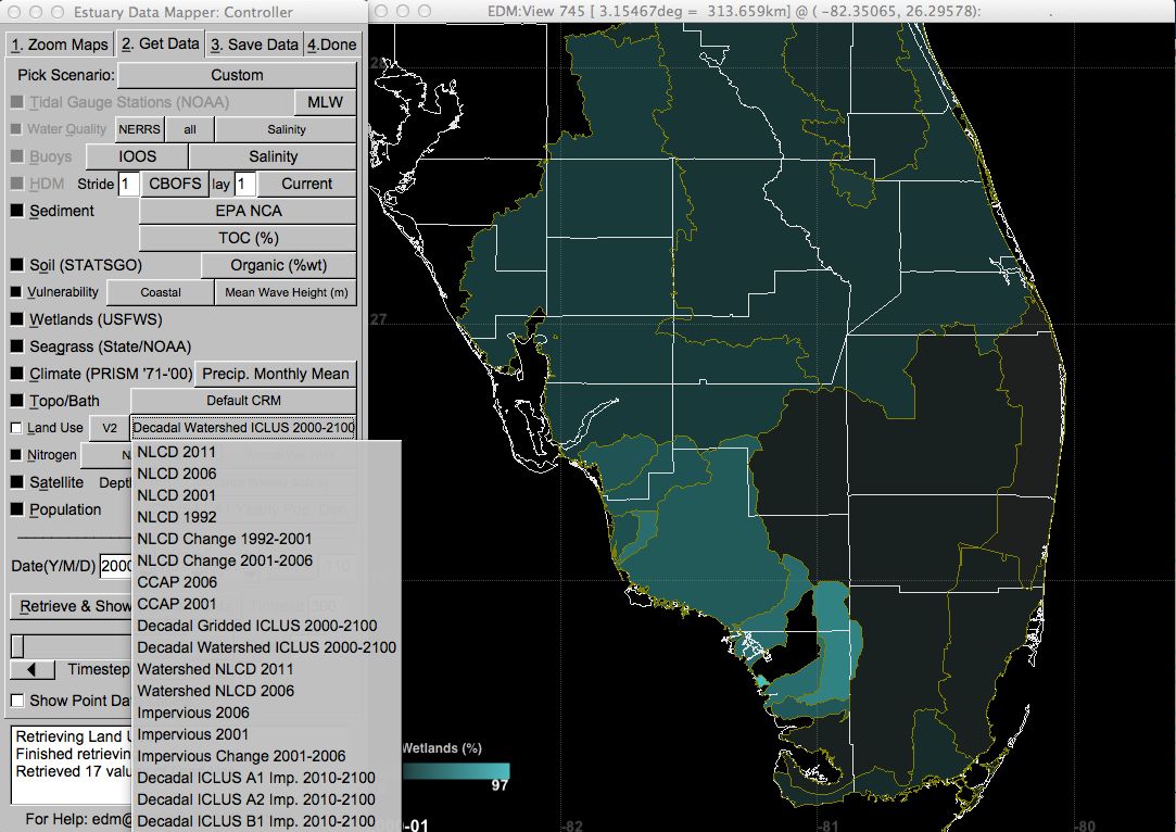 Land Use variables for ICLUS Version 2, with data display