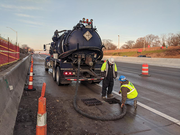 Pumping od storm drain in basin