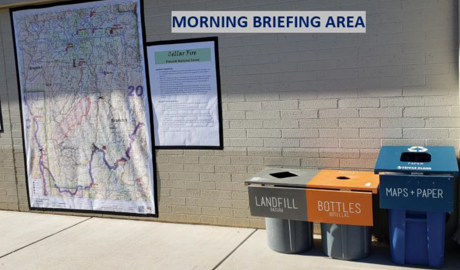 Sample "Triple" Recycle Station near morning briefing area (Cellar Fire, Southwest Coordination Center)