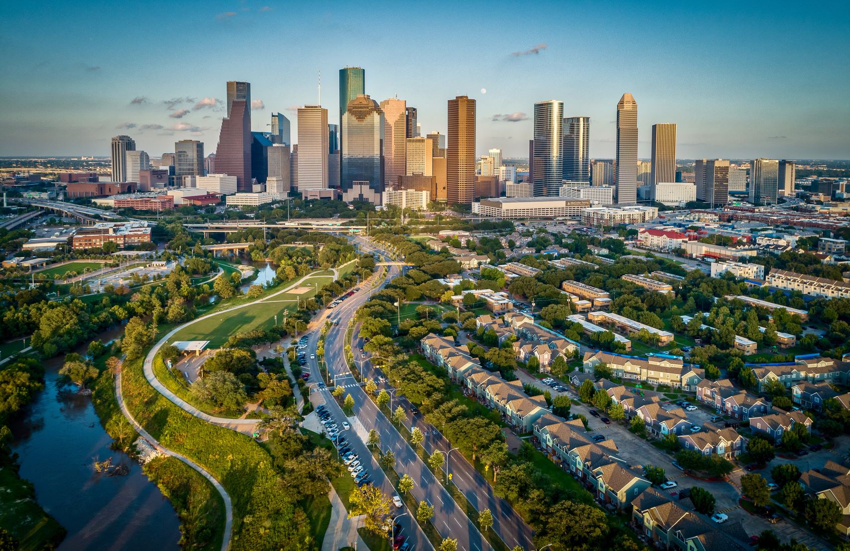 City scape and park in foreground