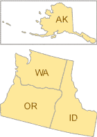 Map of Alaska, Idaho, Oregon, Washington (EPA's Region 10)