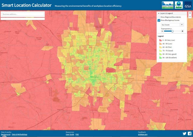 Sample map from Smart Location Calculator