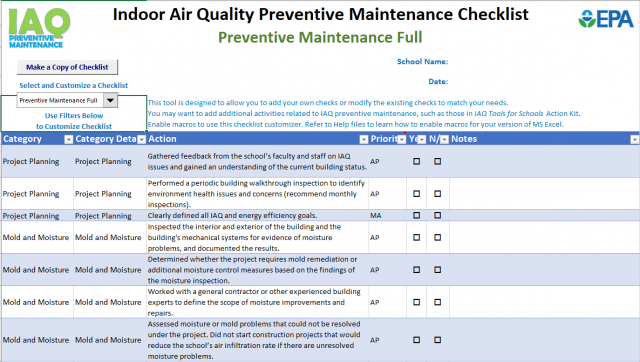 image of the IAQ Preventive Maintenance Ckecklist