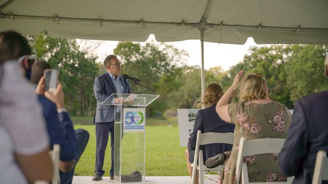 Administrator Wheeler celebrates the recent deletion of the Fairfax Street Wood Treaters site from the NPL with U.S. Congressman John Rutherford (FL-04)