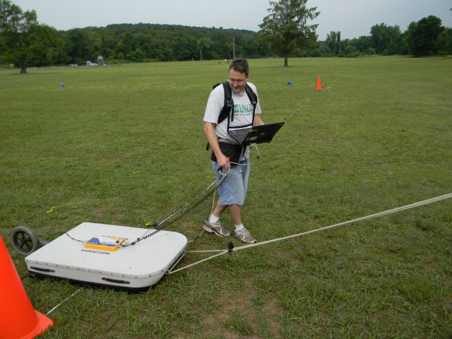 Monostatic GPR antenna shown collecting data