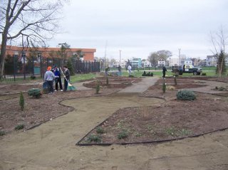 Partially completed outdoor classroom at Luis Marin School.