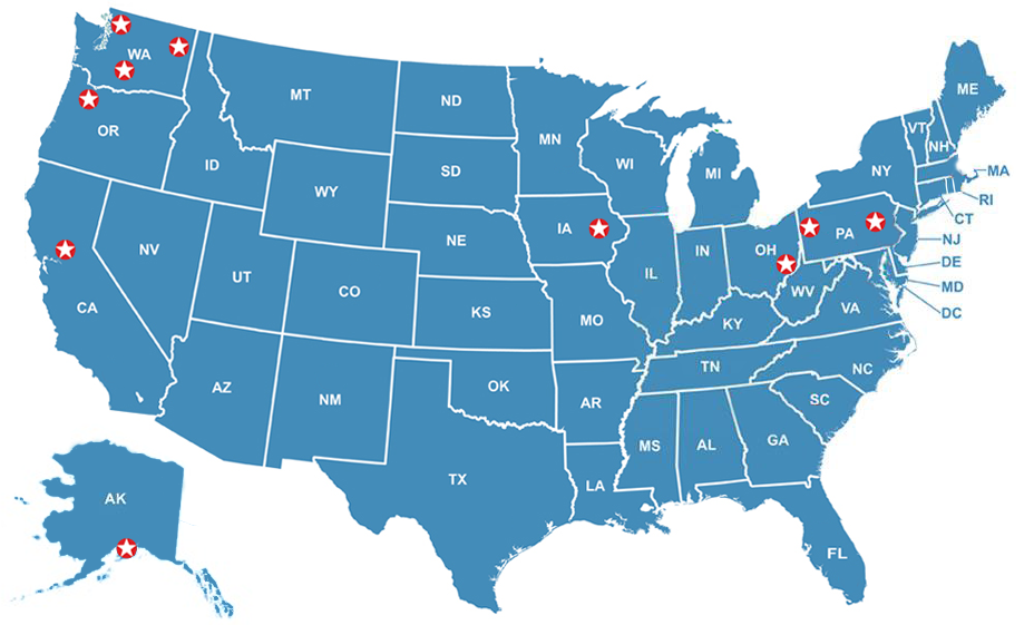 Map of the United States with RAD Partners included