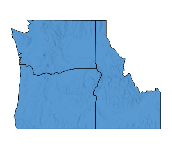 Screenshot of Northwest region, shaded in blue