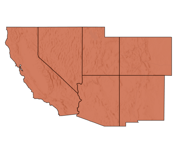 Screenshot of Southwest region, shaded in orange