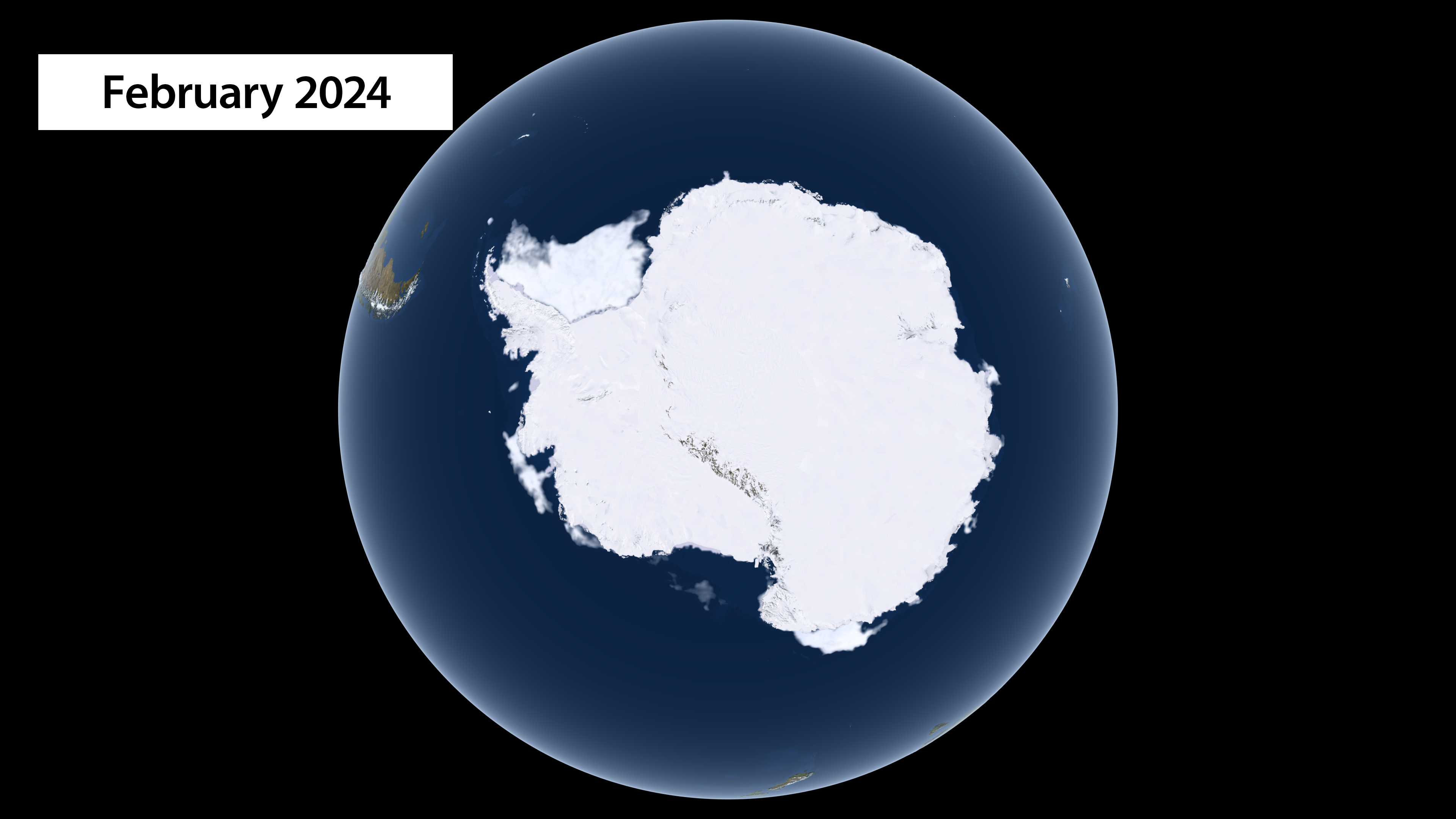 Map of Antarctic sea ice in February 2024.