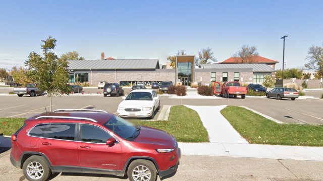 Photograph of a newly constructed grey brick library