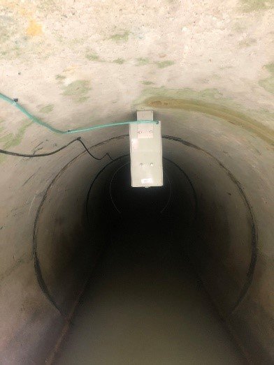 The RQ-30 Flow Sensor installed in a sewer outfall.