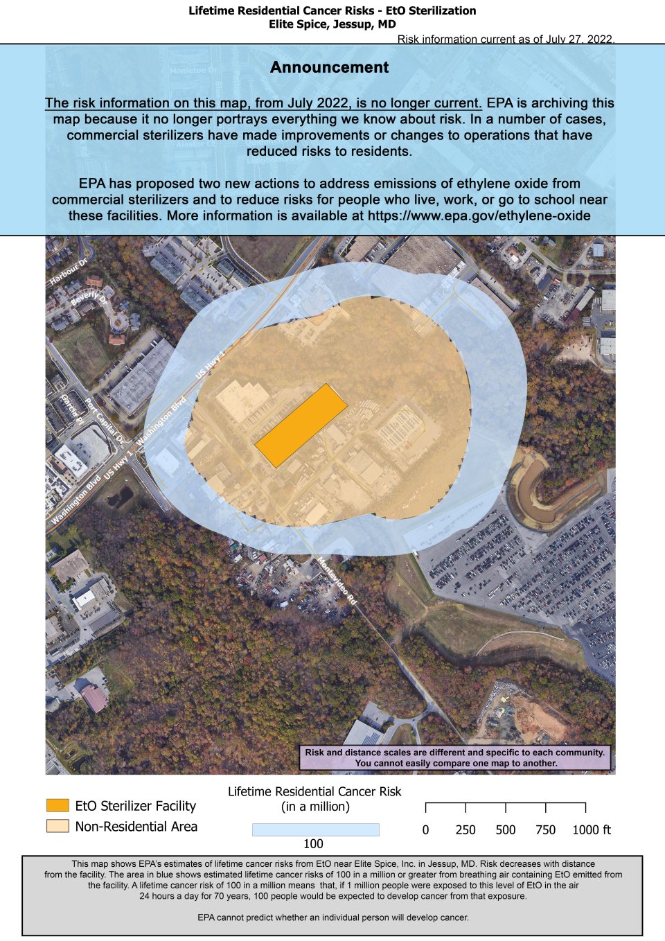 Lifetime Residential Cancer Risks - Elite Spice, Jessup Maryland