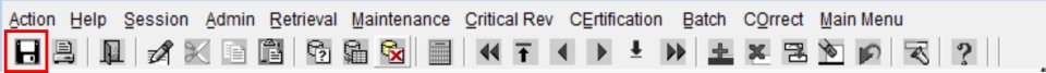 screenshot of the main function bar in AQS with the save button highlighted