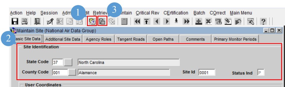 screenshot showing how to query a site in AQS