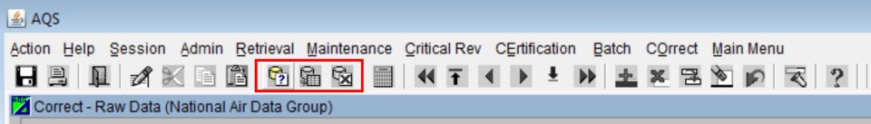 screenshot highlighting the query data buttons in AQS