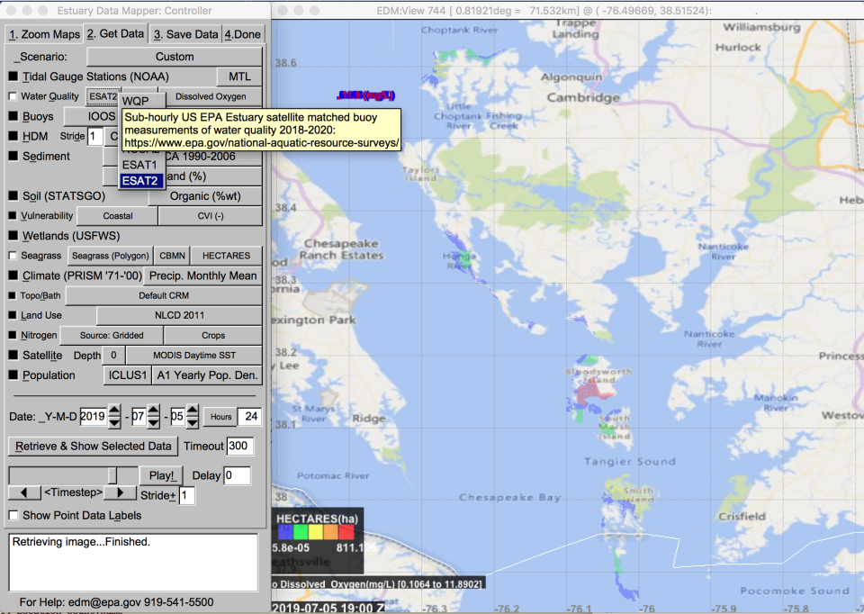 EDM interface specifying seagrass and water quality data