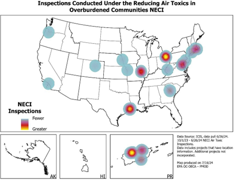 map of Inspections Conducted Under the Reducing Air Toxics in Overburdened Communities image