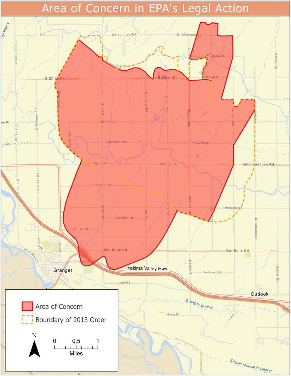 Yakima Nitrate Area of Concern map