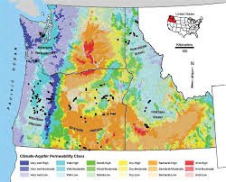 Three-state study area for the Streamflow Duration Assessment Method for the Pacific Northwest. Black dots indicate study stream sites in the five study regions (from Nadeau et al. 2015).