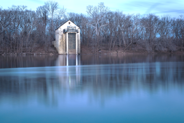 Photo of water intake infrastructure over a river