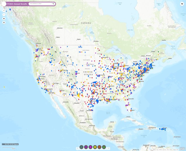 United States Map with data about cases