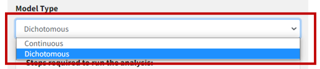 Model type picklist, with dichotomous selected