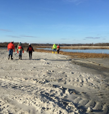 PROJECT PARTNERS AT THE SEDIMENT PLACEMENT RESTORATION SITE AT NINIGRET POND, R.I.