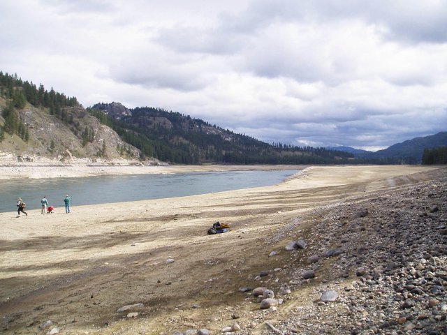 Bossburg Flat area of upper Columbia River in Washington, looking north.