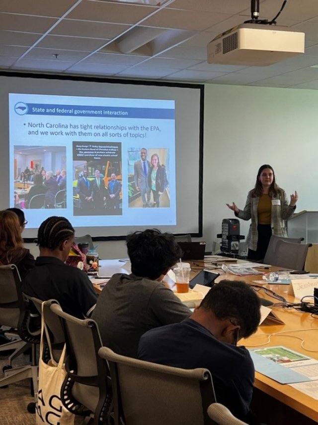 Bailey Recktenwald gives a presentation to SSI students about her work as Climate Change Policy Advisor at the N.C. Governor’s Office. 