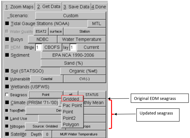 EDM Get Data tab with Seagrass selected