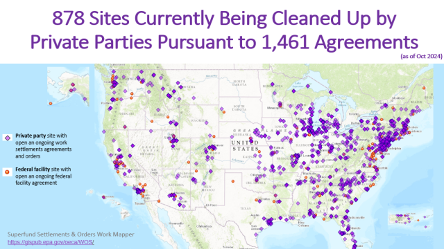 Superfund site map with data as of October 2024