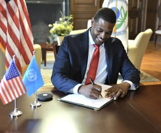 EPA Administrator Michael S. Regan signs the Memorandum of Understanding with the U.N. Environmental Programme, September 8, 2021