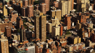 Aerial view of city with many buildings