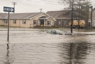 A flooded street in Crisfield MD during the aftermath of hurricane Sandy